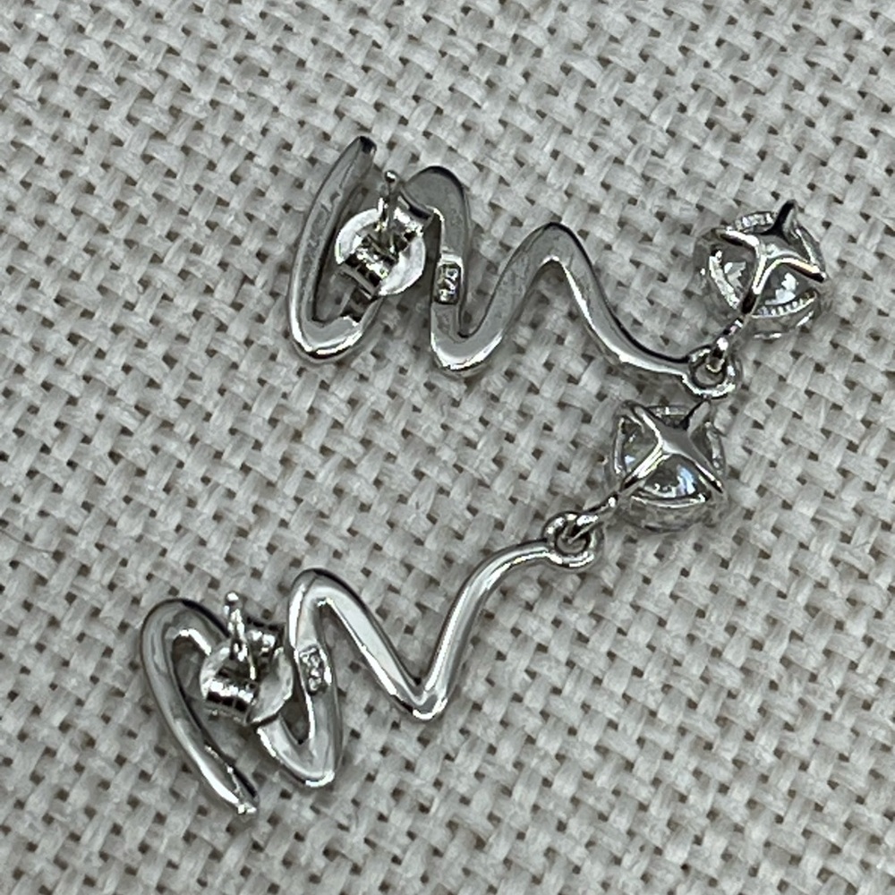 Unique Diamonique Sterling Silver 925 Earrings – 1" Length, 4.6g - Picture 7 of 17